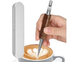 Latte Art Pen - Koffie Decoratie Tool - Koffie Decoreren - Dubbelzijdig Roestvrij Staal - 14.7 cm Lengte - Natuurlijk Hout