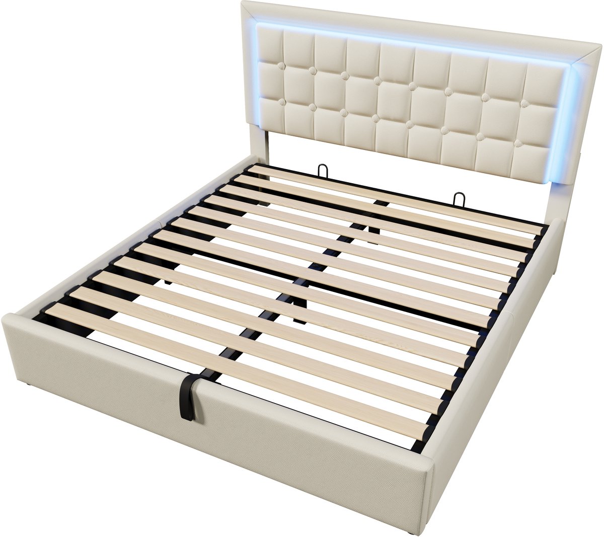 COVREO Bed 140x200 cm wit, kunstleer met LED en opbergruimte