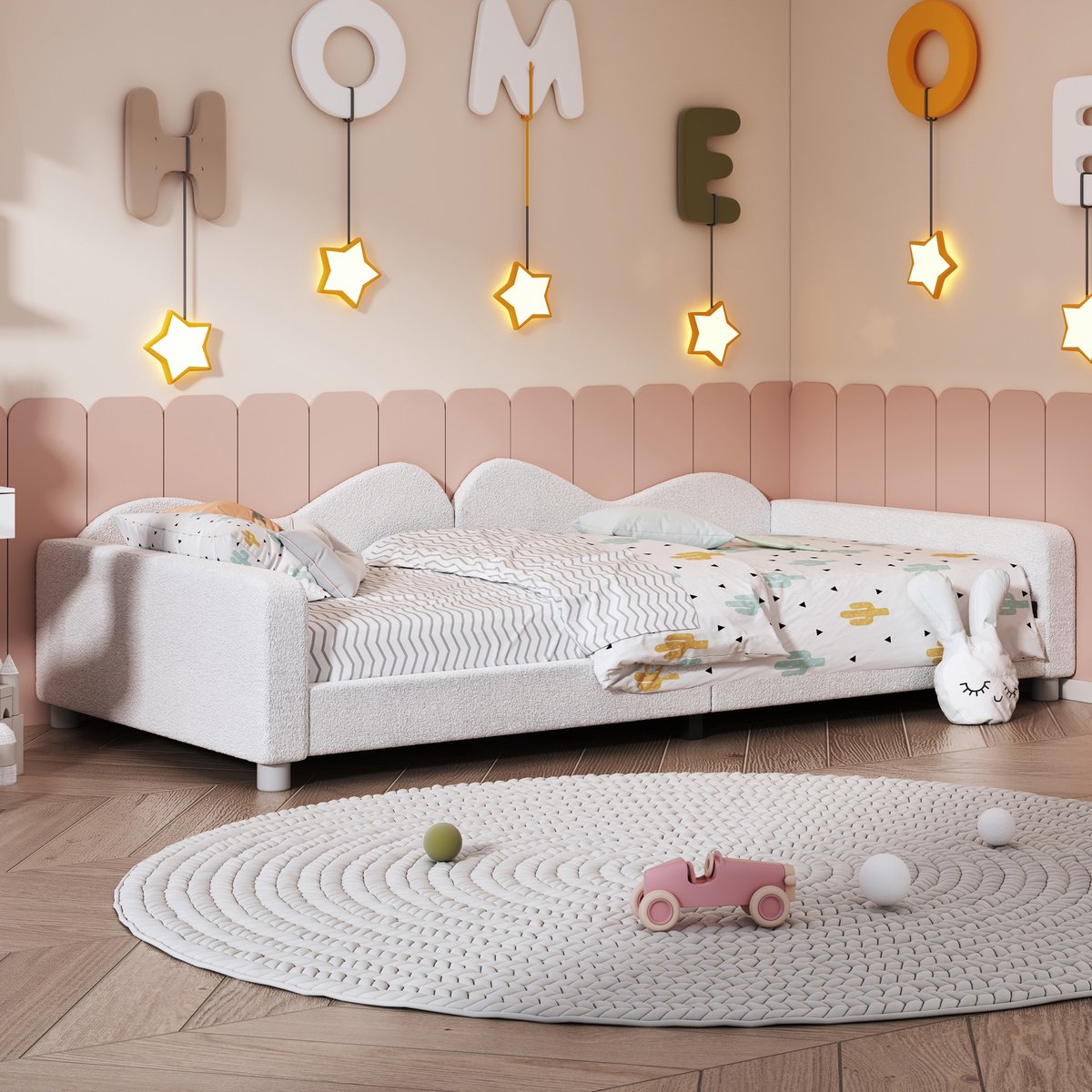 COVREO Kinderbed met rugleuning – 90x200 cm – Slaapbank van stof – voor kinderkamer en slaapkamer – Wit - zonder matras