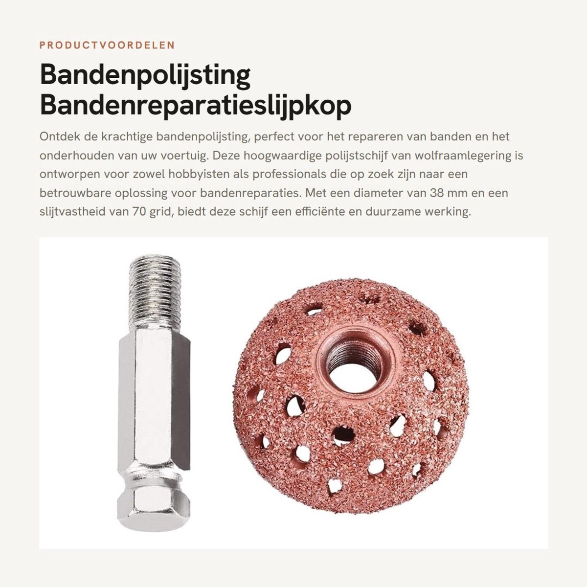 Dailygoods- Bandenpolijsting 38 Mm - Bandenreparatieslijpkop - Wolfraamlegering - Slijtvastheid 70 Grid - Verbindingsstang - Geschikt voor autobanden - Bandenreparatie