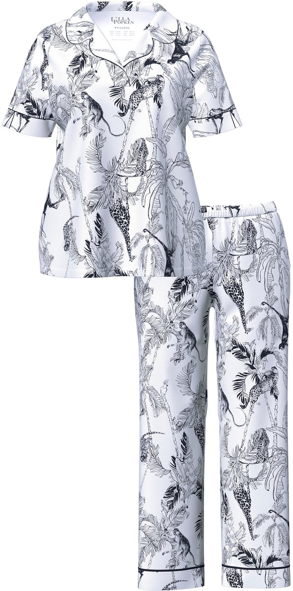 Ulla Popken Dames - Pyjama safari kraag V-hals korte mouw - Off-white - Maat 50+