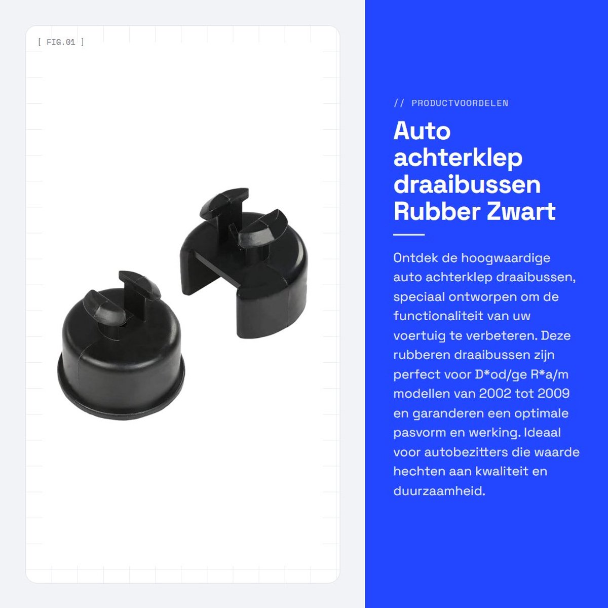 Dailygoods- Draaibussen Rubber - Achterklep - Compatibel met D*od/ge R*a/m 1500/2500/3500 - Zwart - Linksachter/Rechtsachter - Onderdeelnummer 55276076AD/55276077AC - Achterklepdraaibussen