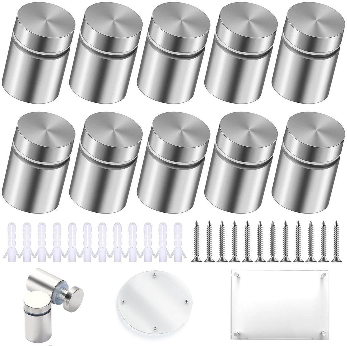 Dailygoods- Afstandhouder - 10 Sets - Roestvrij Staal - Bevestiging Reclameborden - Fotolijsten - Sterk en Duurzaam - Inclusief Schroeven - Beeldhouder
