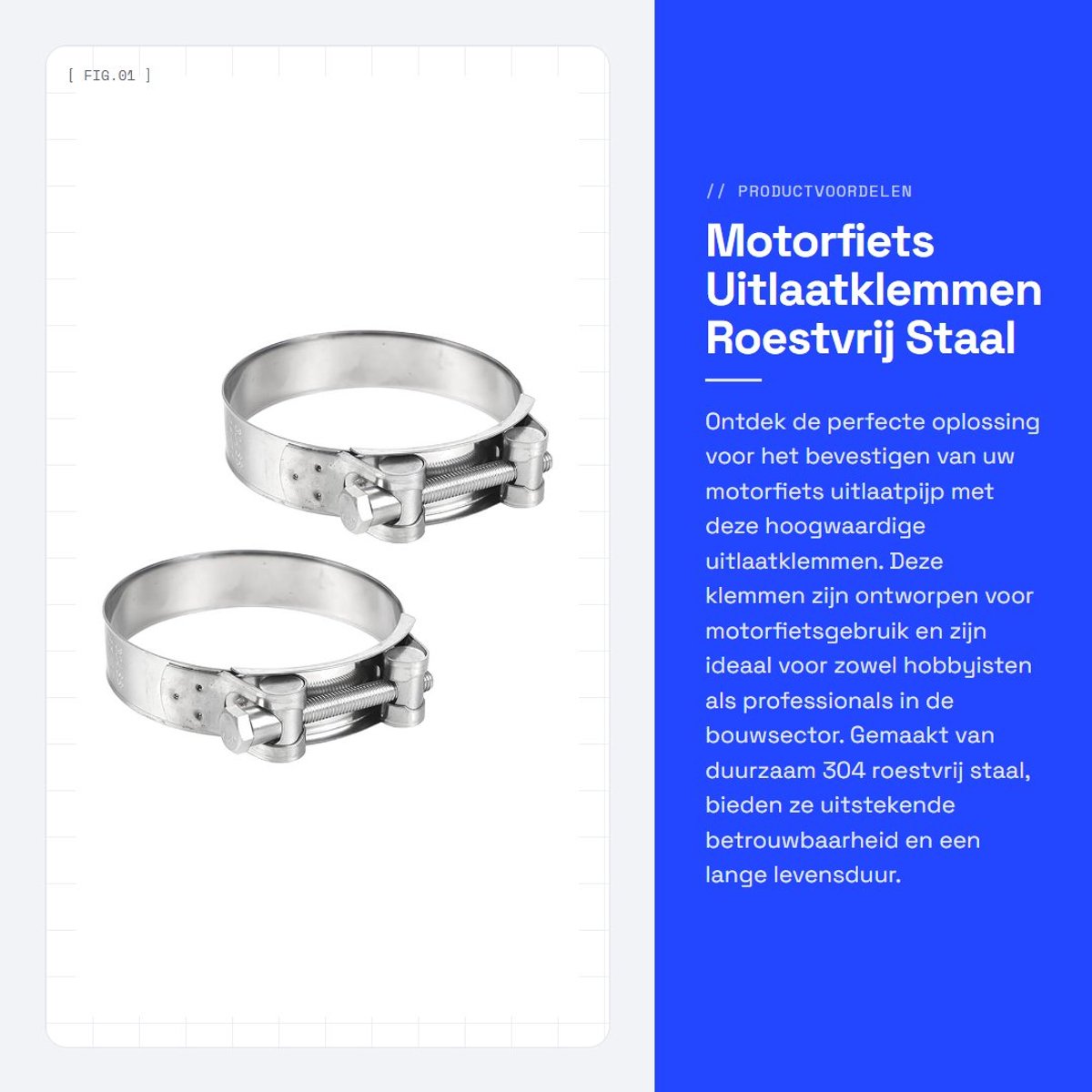Dailygoods- Uitlaatklem 2 Stuks - Roestvrij Staal 304 - Universele Motorfiets Uitlaatpijp Klem - Duurzaam en Slijtvast - Afmetingen 44-47 mm - Hoge Kwaliteit - Uitlaatklemmen