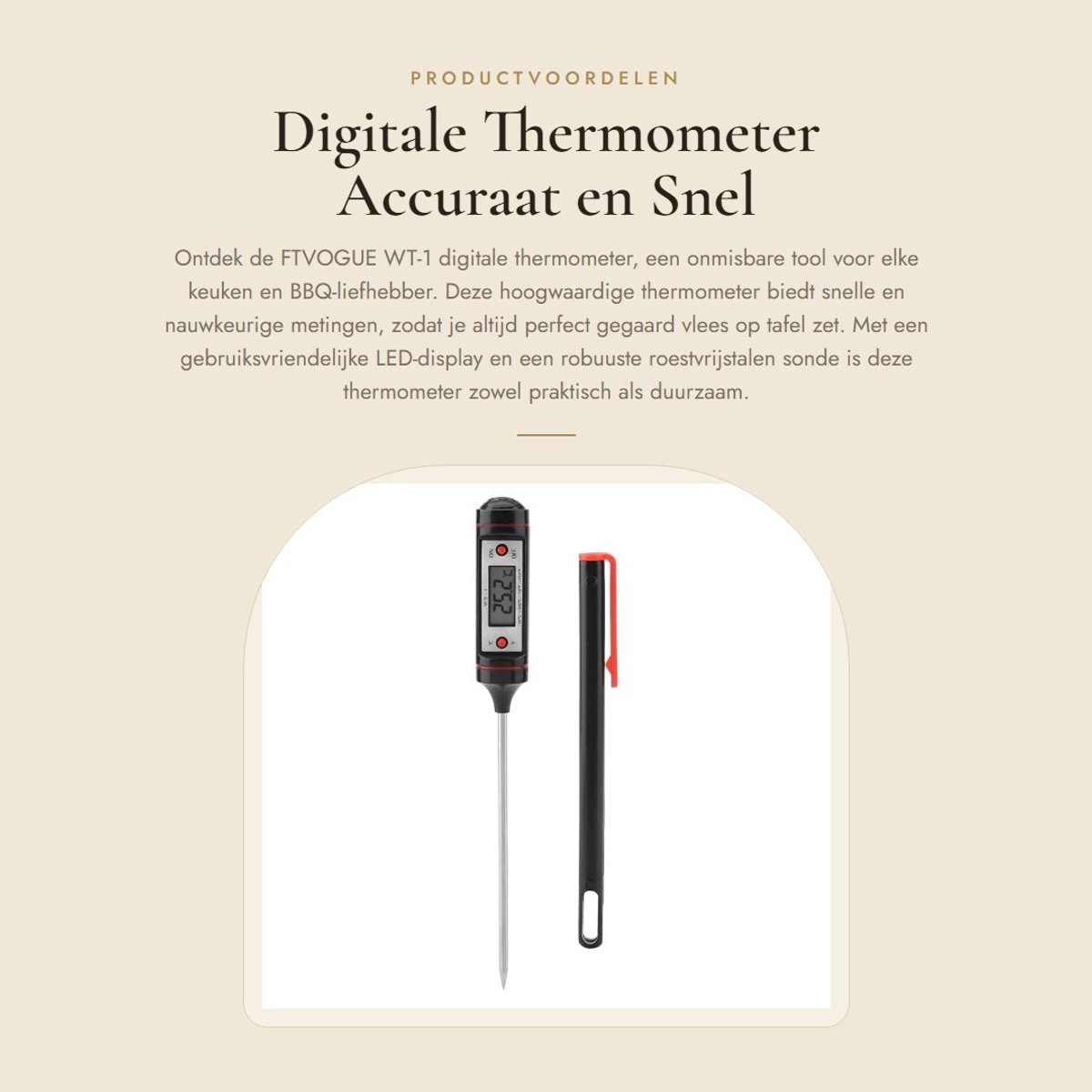 Dailygoods- Thermometer Digitale Probe - Thermometer Koken - Thermometer BBQ - Thermometer Voedsel - Thermometer Lichaam - Roestvrij Stalen Probe - Keuken Thermometer
