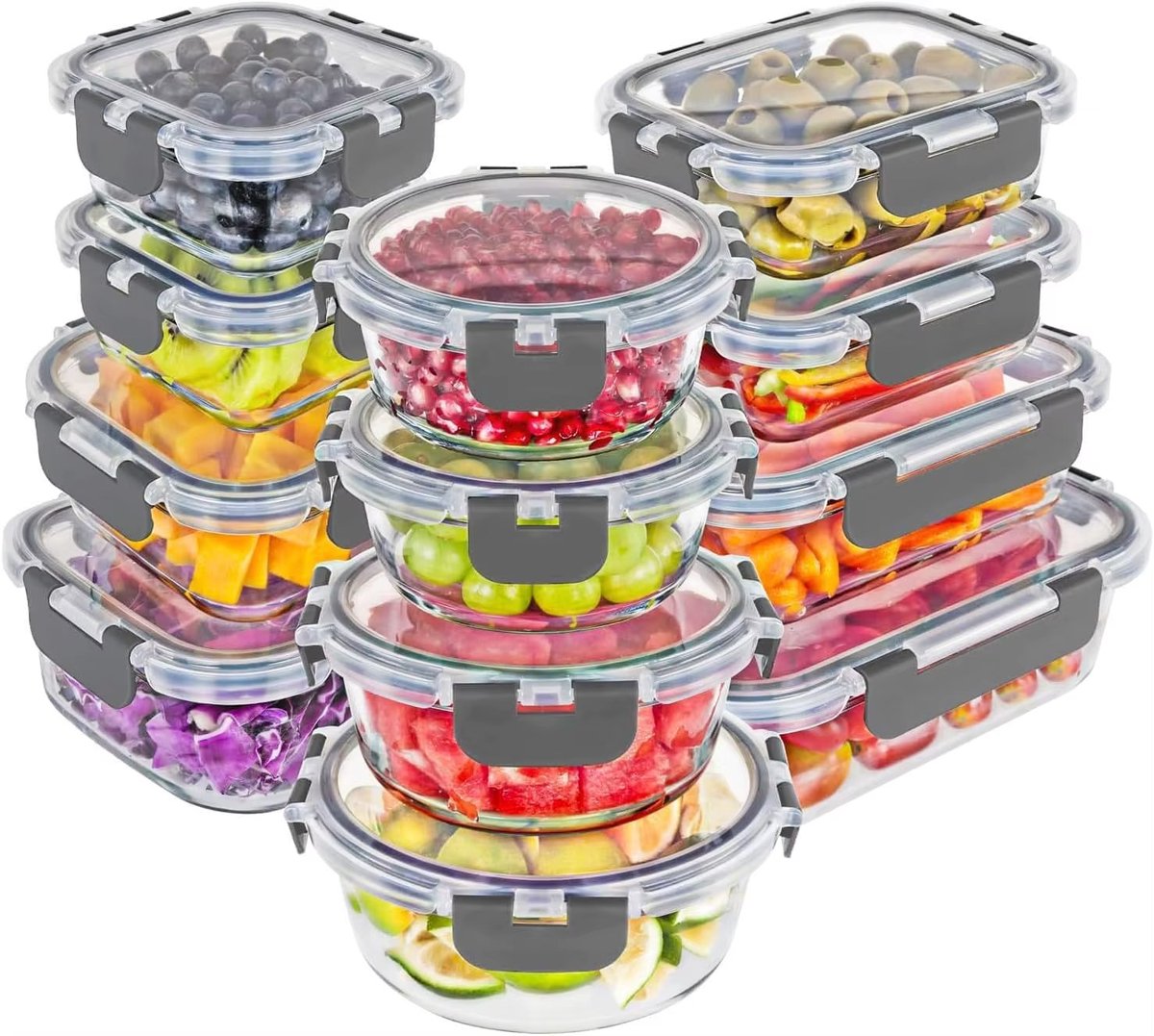 JustValue Glazen Vershoudbakjes Set - 24-delig - 12 Bakjes + 12 Deksels - Borosilicaatglas - Lekvrij - Transparant