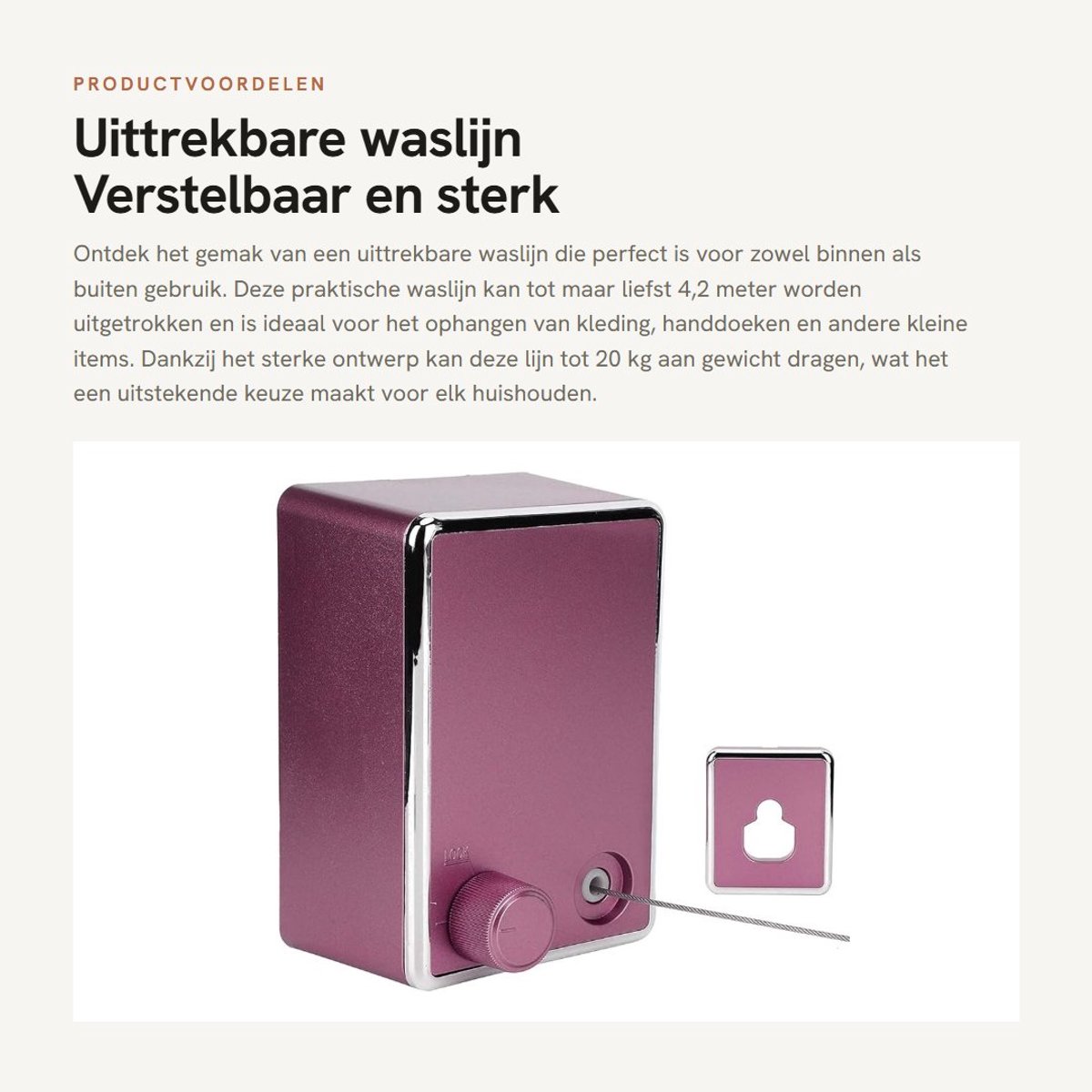 Dailygoods- Waslijn uittrekbaar tot 4,2 m - Roestvrij Staal - Geschikt voor Binnen/Buiten - Maximaal 20 kg - Verstelbaar - Eenvoudig op te bergen - Droogrek