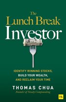 Boek 'The Lunch Break Investor' met een vork met daarop een rol bankbiljetten op een groene achtergrond.