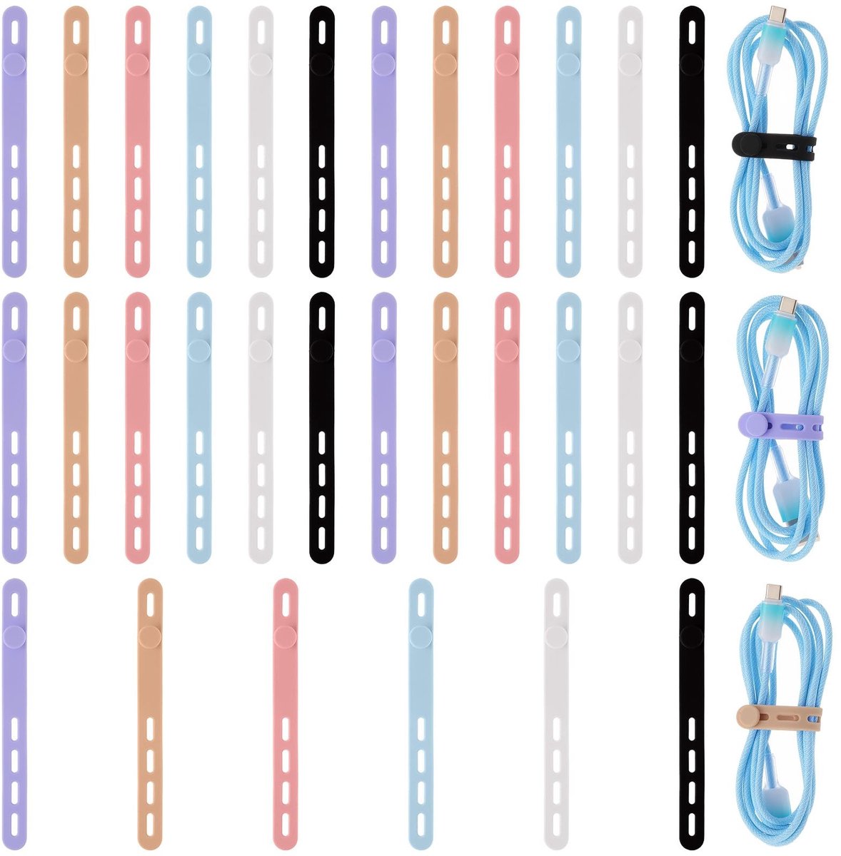 Dailygoods - 30 Stuks Siliconen Kabelbinders - Herbruikbare Kabelorganizers voor Thuis en Op Reis