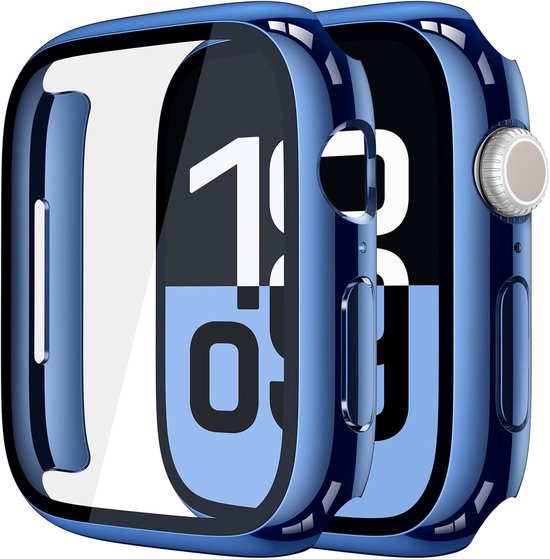 Screen Protector - Hoesje Blauw Geschikt voor Apple Watch Series 10 & Series 11 - 46mm Beschermmend Hoesje Full Cover Hard Case