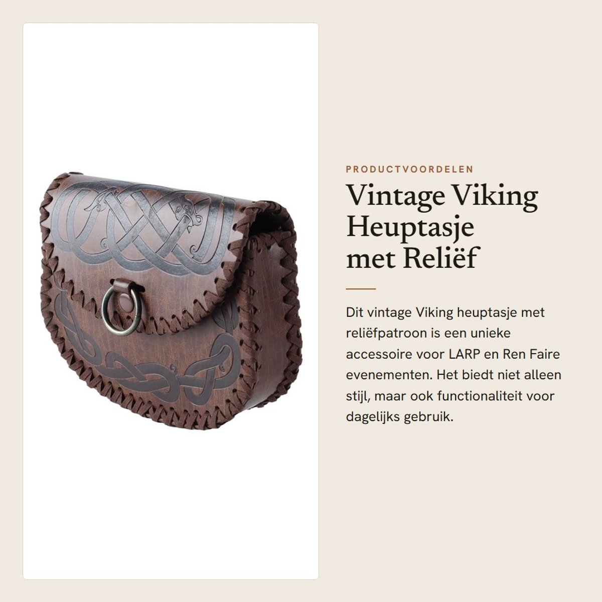 Dailygoods- Heuptasje Viking met reliëf - Retro zijtas - Draagbaar voor LARP/Ren Faire - Geschikt voor dagelijks gebruik - 18,5 x 14 x 4 cm - Lichtgewicht 150 g - Heuptas