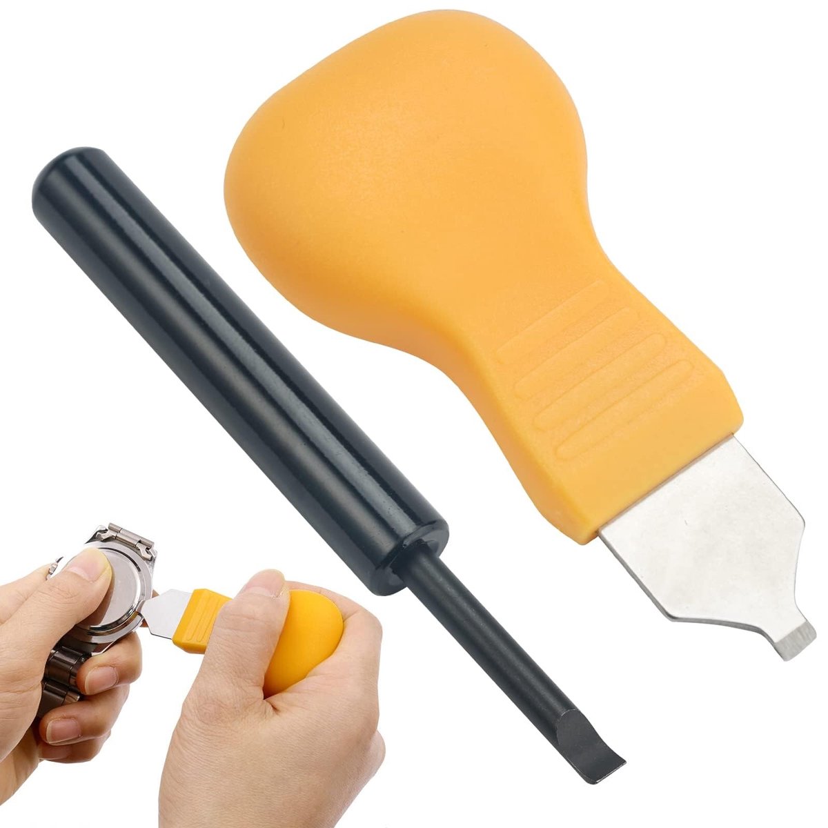 Dailygoods - Horlogedeksel opener - Gereedschapsset voor batterijwissel - Zwart en oranje - Horloge opener - Handig voor polshorloges - Inclusief 2 op...
