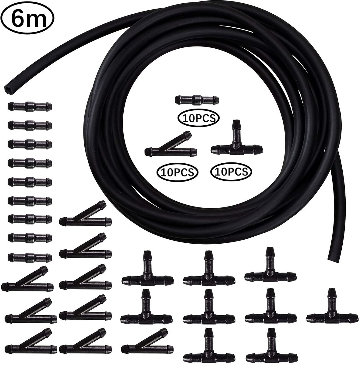 Dailygoods- Ruitensproeierslang 6 meter - Universele Slang - Reparatieset - Slangaansluitingen 30 stuks - Betrouwbare Technologie - Eenvoudige Installatie - Wasslang