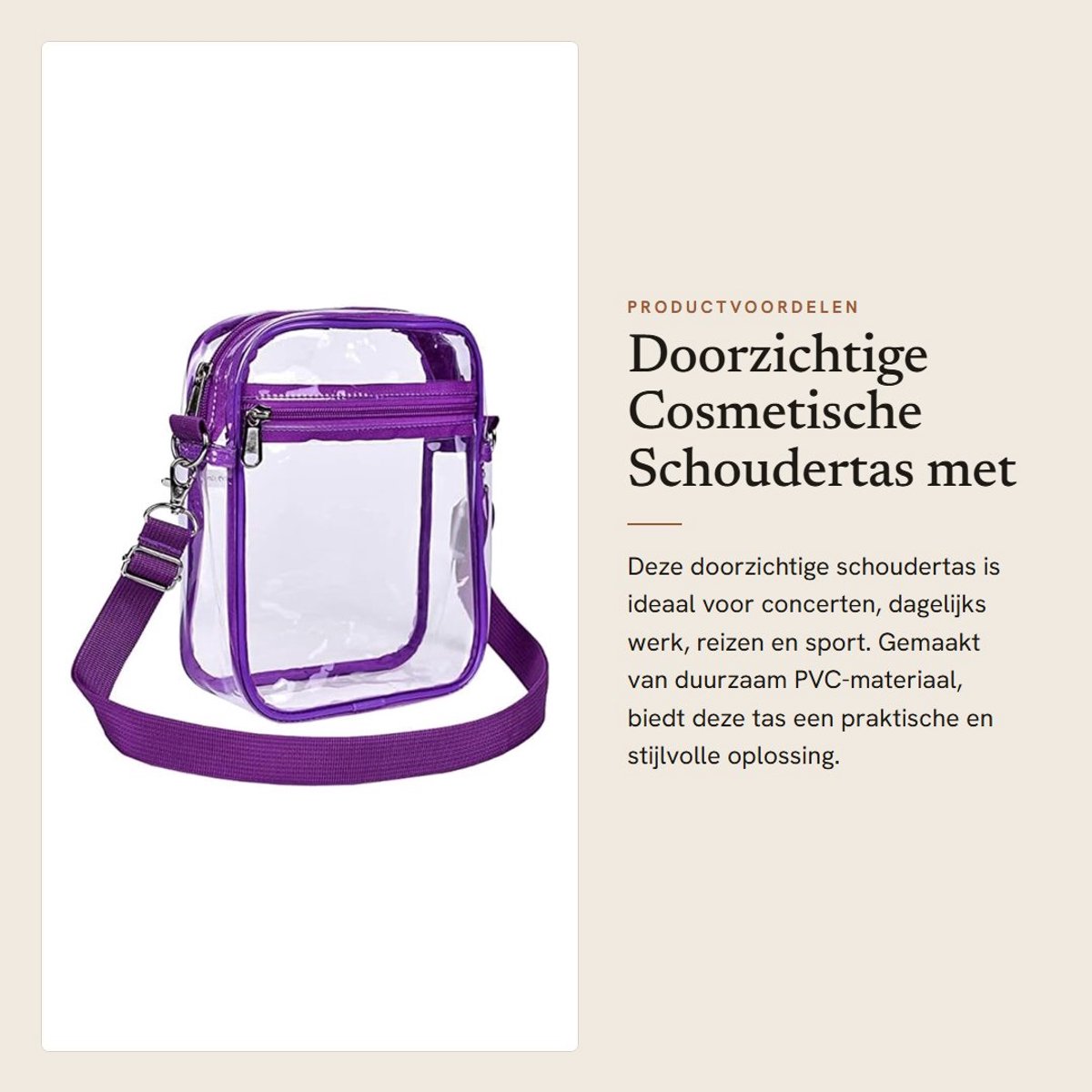 Dailygoods- Schoudertas Duurzaam PVC - Transparante Handtas - Verstelbare Band - Ruime Binnenkant - Multifunctioneel - Geschikt voor Concerten - Cosmetica Tas
