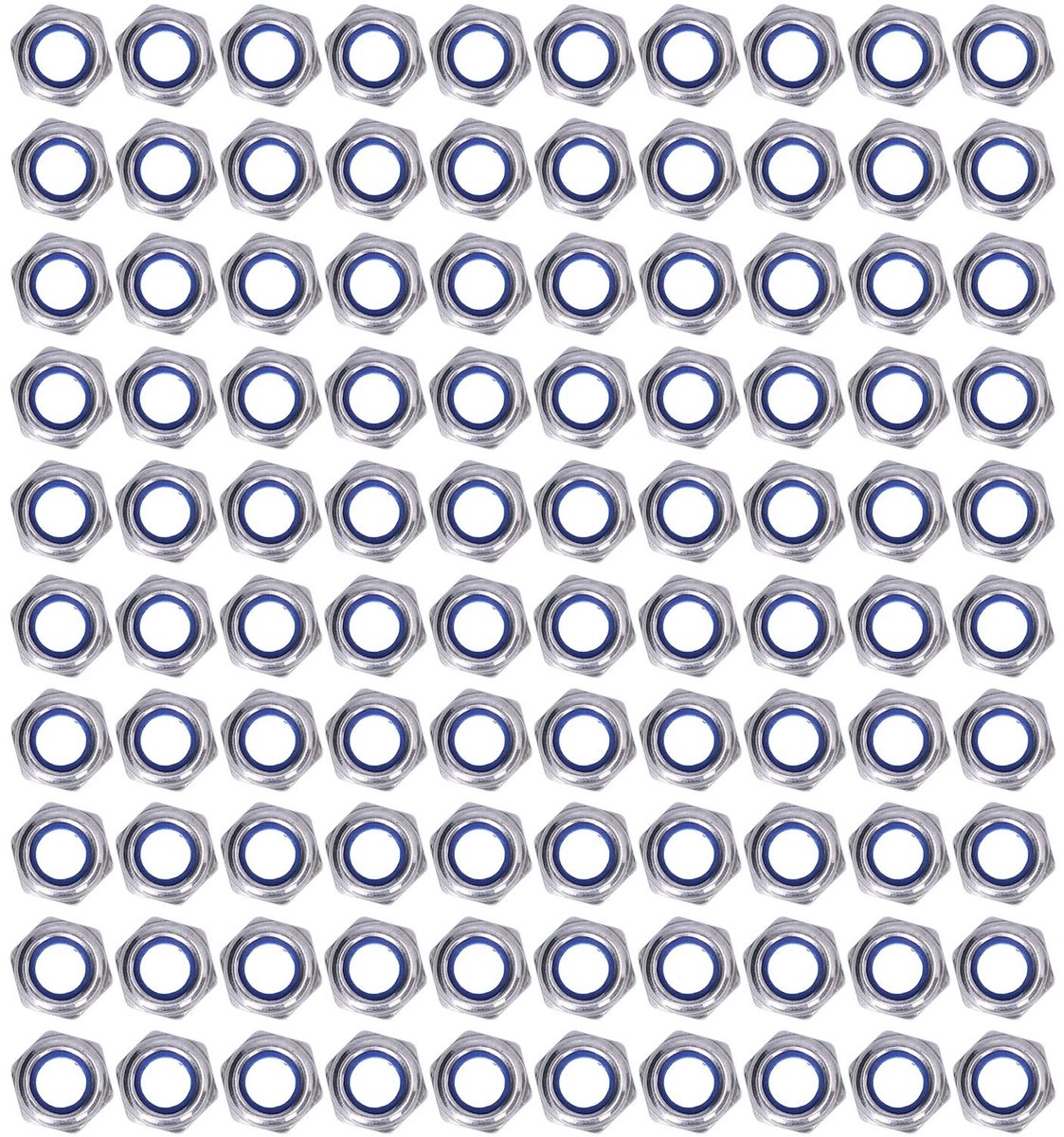 Dailygoods- Borgmoeren met Nylon Inzetstuk - Zeskantige Borgmoeren - Set van 100 Stuks - Roestvrij Staal A2-70 - M3/M4/M5/M6/M8/M10/M12 - Assortiment Borgmoeren - Borgmoer