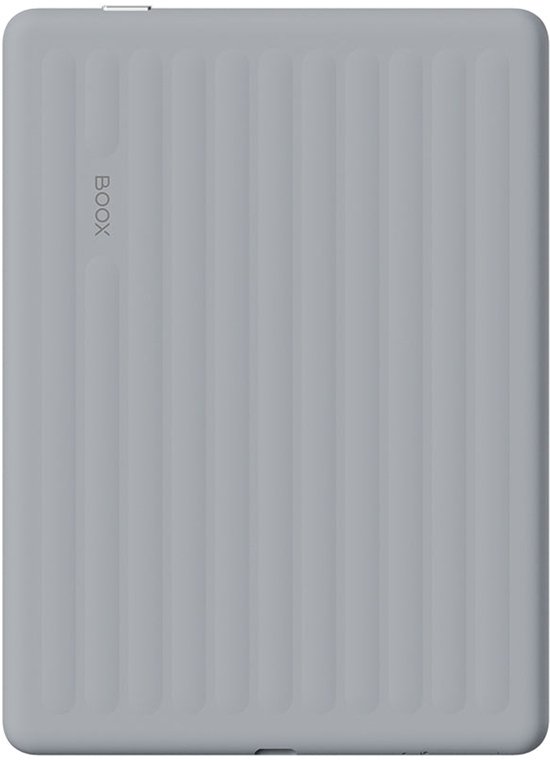 Grijze achterkant van de BOOX Go 6 (Gen II) e-reader met verticale ribbels en het BOOX logo.