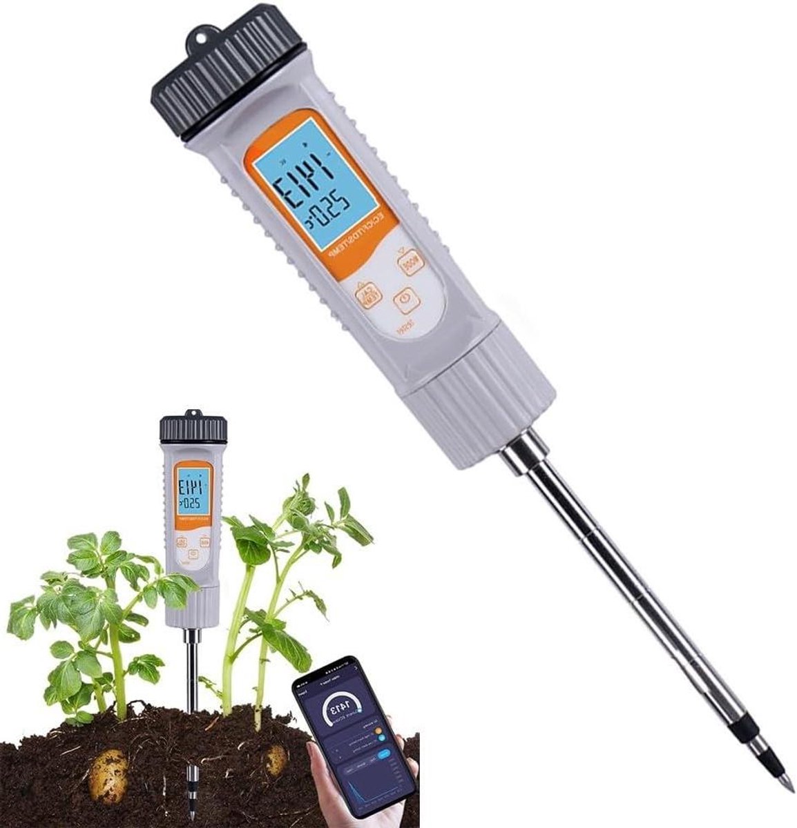 Grondtestset Planten - Bodem Analyse Apparaat - Planten Verzorgen - 4-in-1 Draadloos - 36 x 5.7 x 5 cm - Afgebeeld