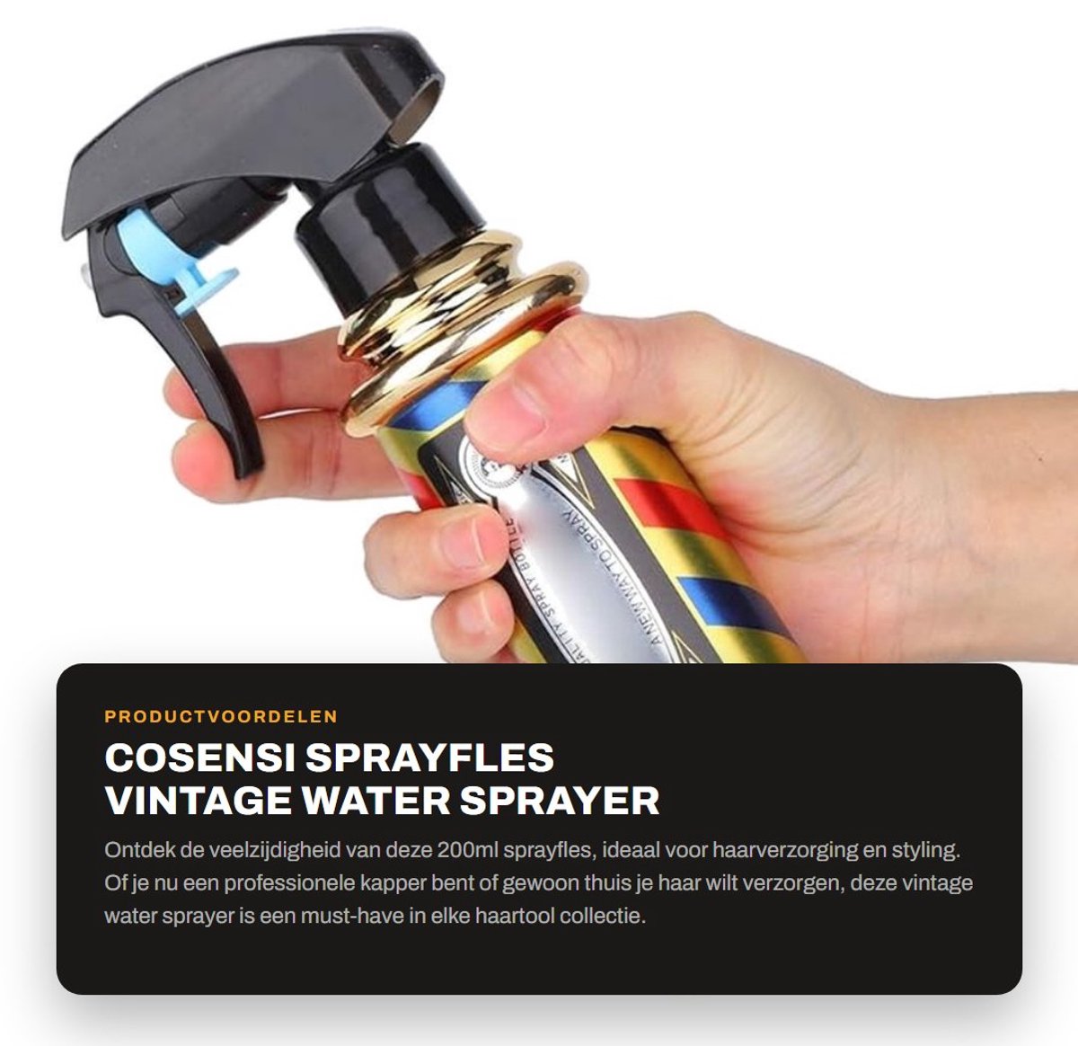Dailygoods- Sprayfles 200ml - Verstuiver Haar - Salon Spuitfles - Vintage Waterverstuiver - Fijnnevel Verstuiver - Comfortabele Handgreep