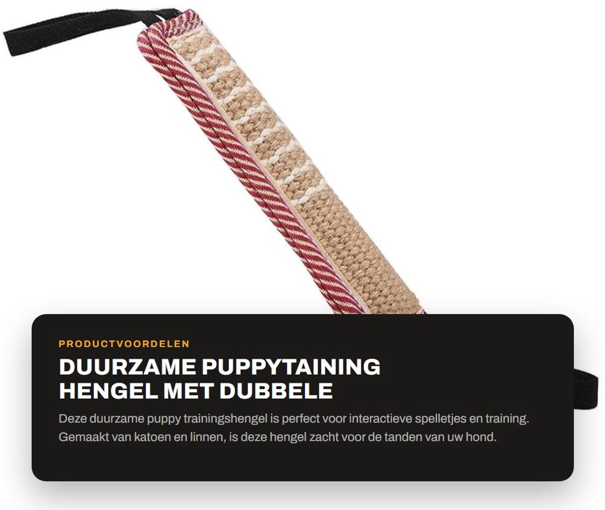 Dailygoods- Trainingshengel Duurzaam - Interactief Hondenspeelgoed - Dubbele Handgrepen - Katoen/Linnen - 30 x 7 cm - Geschikt voor Puppy