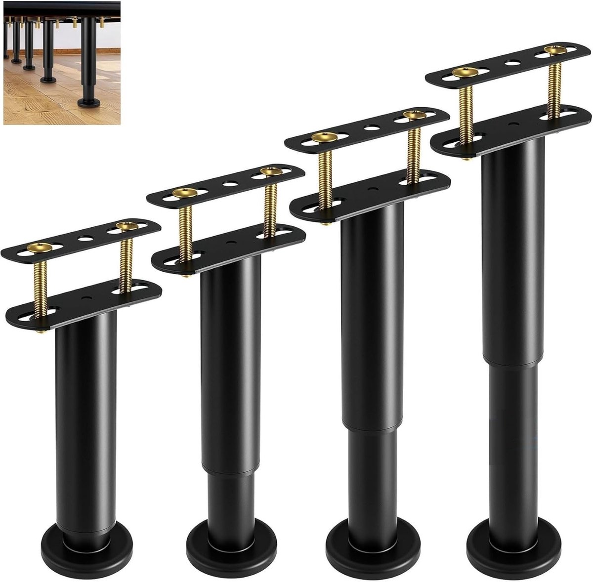 Dailygoods- Meubelpoten Verstelbaar 18-33 cm - Meubelverhoger - Robuuste Tafelpoten - Set van 4 - Geschikt voor Bed/Kast - Metaal 800 kg