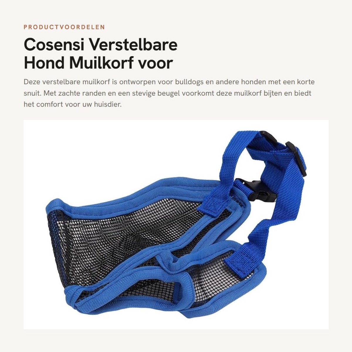 Dailygoods- Muilkorf Verstelbaar - Muilkorf Korte Snuit - Honden Muilkorf - Ademend - Zachte Randen - Stevige Beugel - Hondenmuilkorf