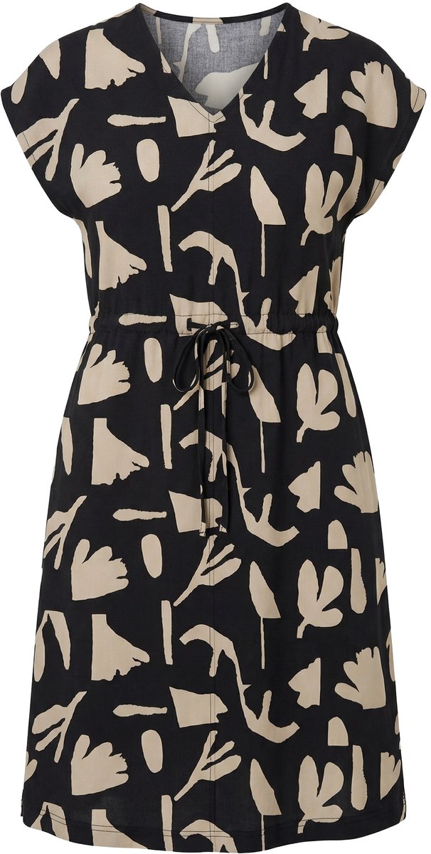 Ulla Popken - Dames - Maxi-jurk bloemen V-hals korte mouwen biologisch katoen - Zwart - Maat 50+
