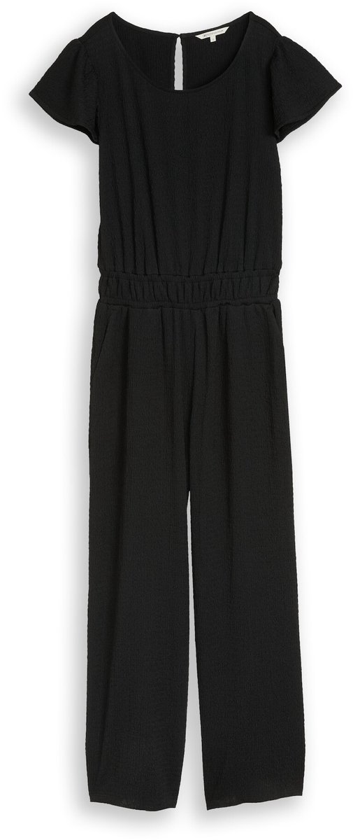 Tom Tailor Denim - Crinkle jumpsuit met ruches aan de mouwen - Maat M - deep black