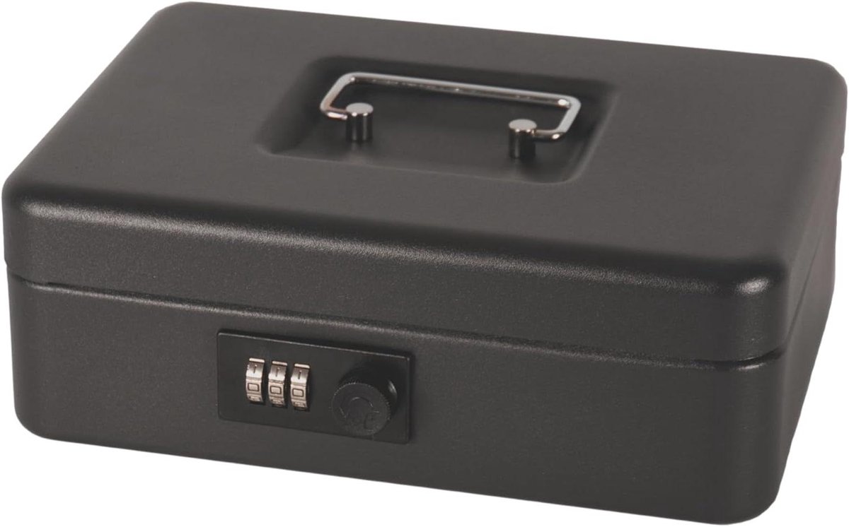 Geldkist - Kassa box - Geld bewaren - Combinatieslot - 25 cm breed - Zwart