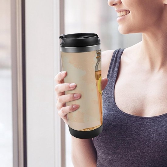Reismok met deksel - Glazen pot beker - Onderweg drinken - Lekvrij ontwerp - 350 ml - Wit — afbeelding 4