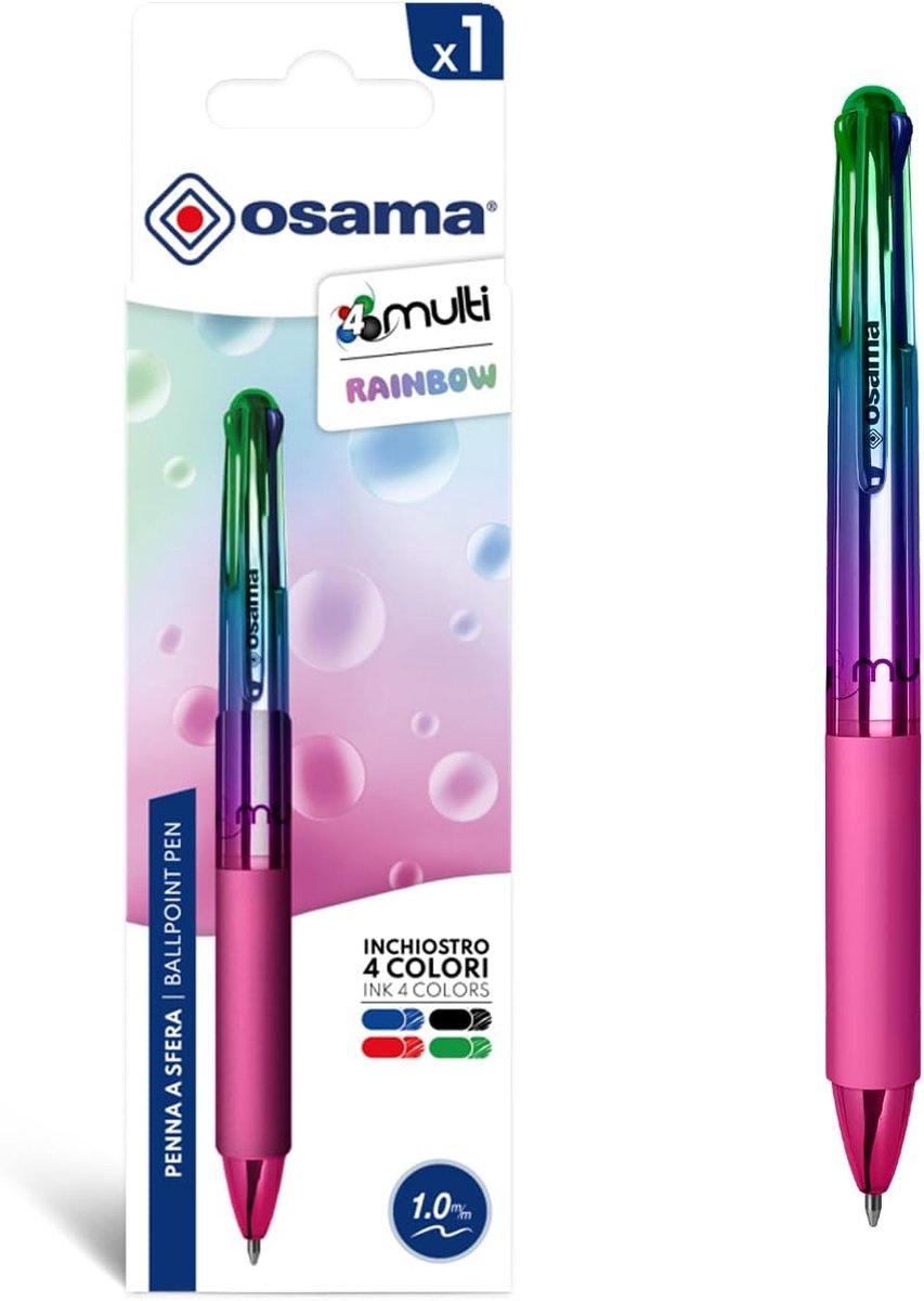 SnelShoppen - Multi Rainbow Balpen Set - 4 Kleuren in 1 Pen - Blauw, Rood, Groen, Zwart - Perfect voor School, Kantoor en Creatieve Projecten - 1 Stuk