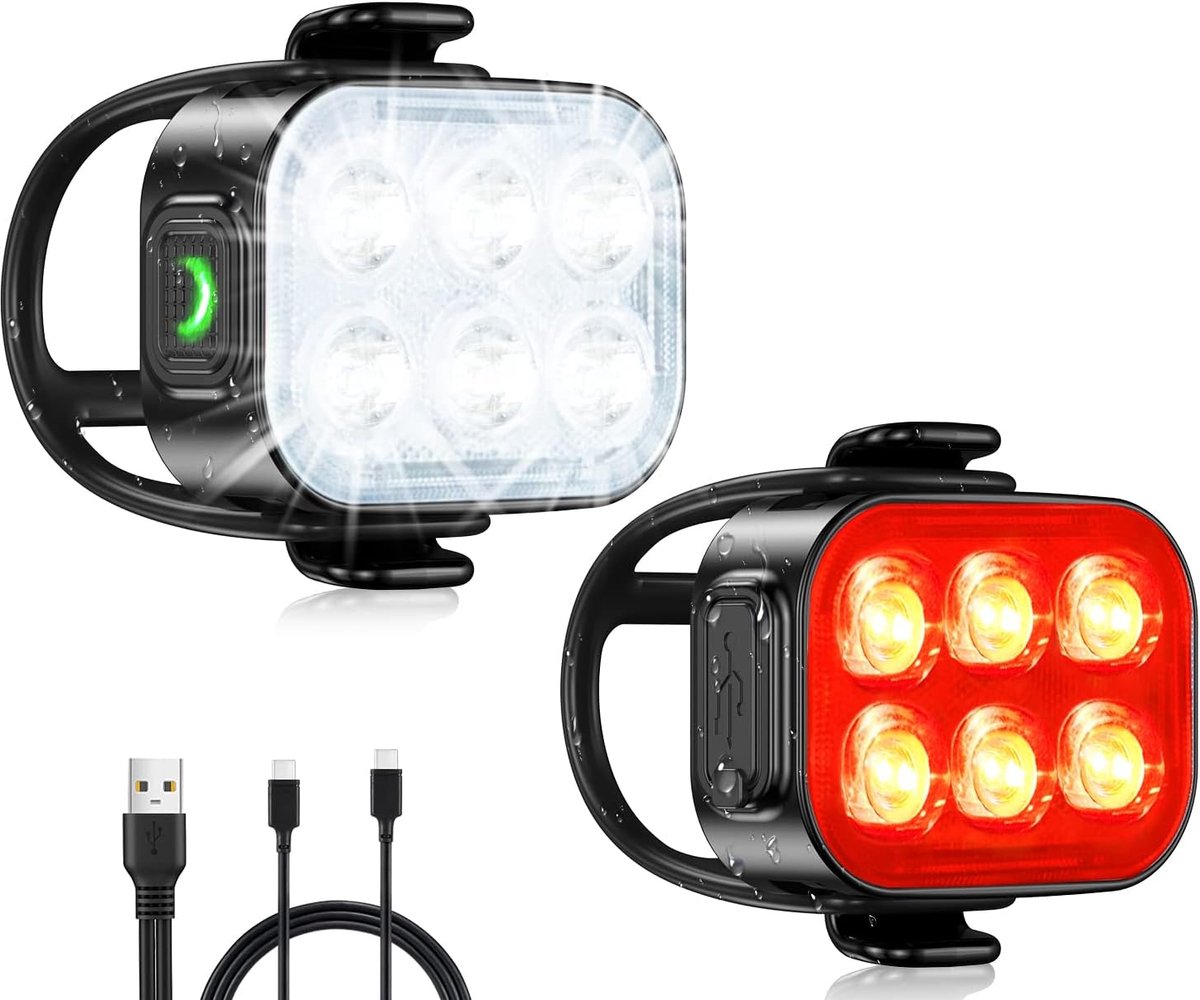 SnelShoppen - Ultra-dunne USB Oplaadbare LED Fietsverlichting Set - IP65 Waterdichte Voor- en Achterlichten met 4+6 Verlichtingsmodi - Ideaal voor Nac