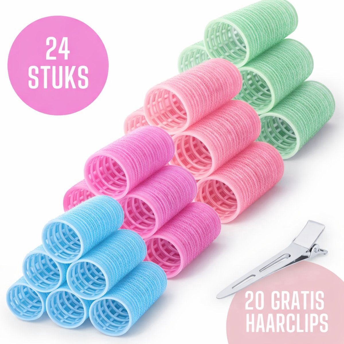 ZoeZo Krulspelden 24 Stuks + 20 Haarklemmen - Zelfklevende Haarrollers - Heatless Curls - 4 Maten - Krullen Zonder Hitte - Voorkomt beschadiging - Geschikt voor alle Haartypes