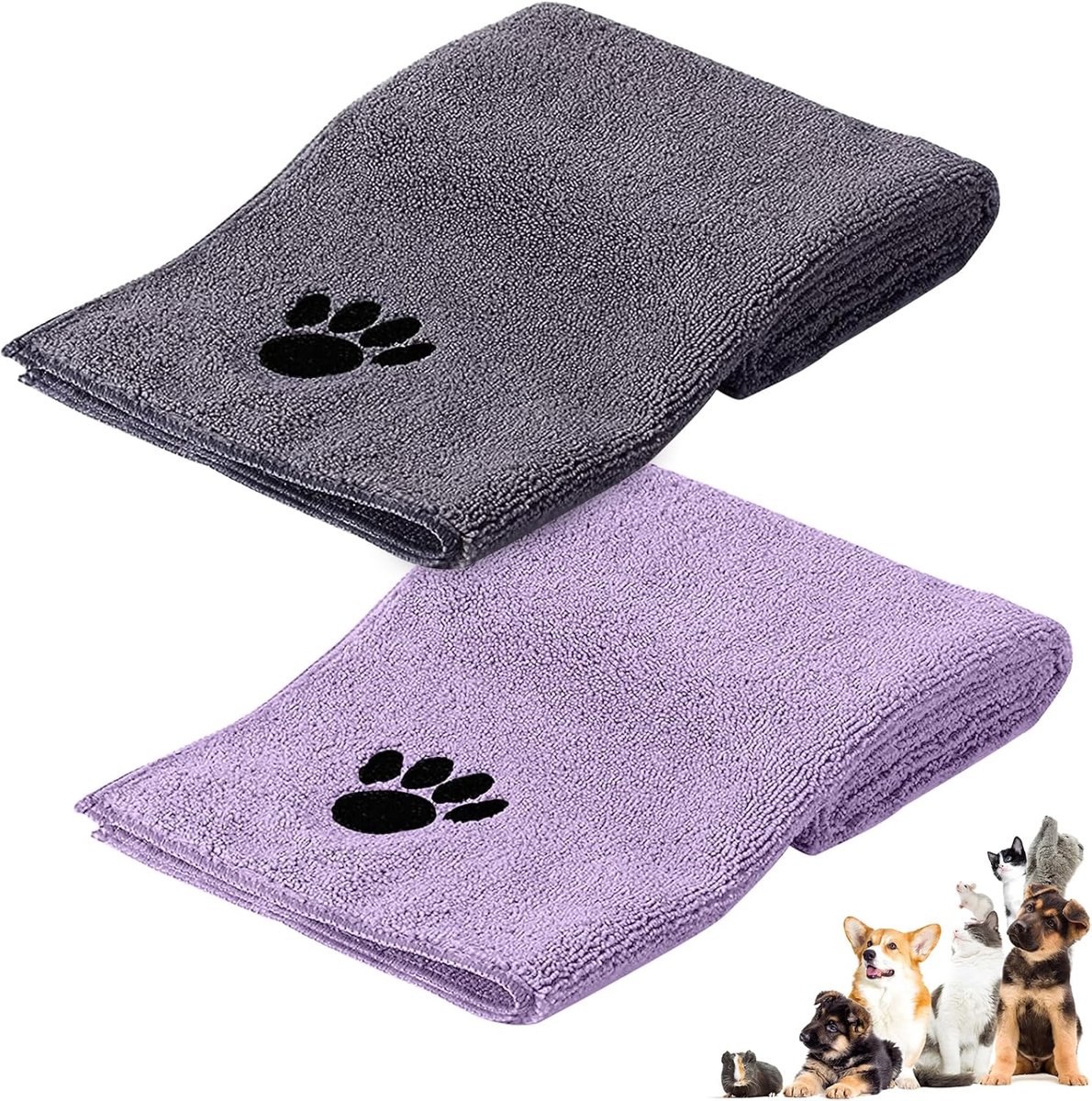 SnelShoppen - Microvezel Handdoek voor Honden en Katten, 35x75 cm, Super Absorberend, Sneldrogend, Wasbaar, Geborduurde Pootjes, Zacht en Duurzaam, Gr