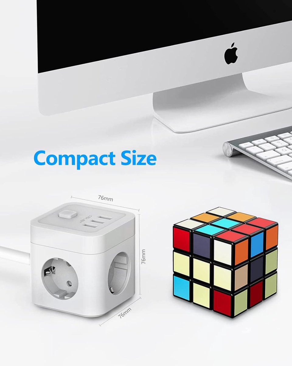 SnelShoppen - Multifunctionele Cube Stekkerdoos met 3 USB Opladers, 3 M H05VV-F Kabel, 3680 W Vermogen, Compact en Praktisch voor Thuis, Kantoor of Re