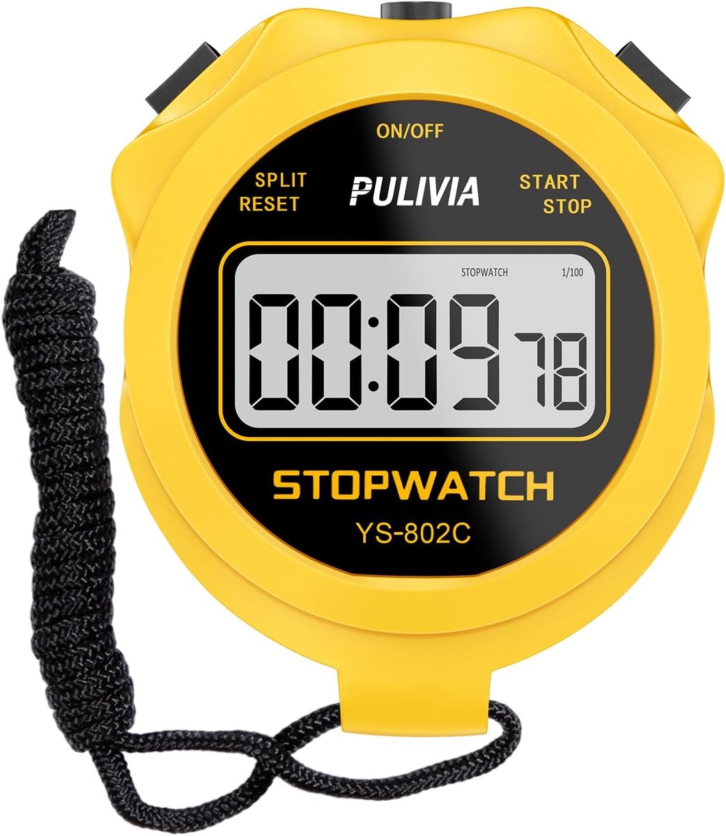 SnelShoppen - Digitale Sport Stopwatch met Aan/Uit Knop, Stille Bediening, Gemaakt voor Kinderen, Ideaal voor Racing Training, Geel, Groot Display