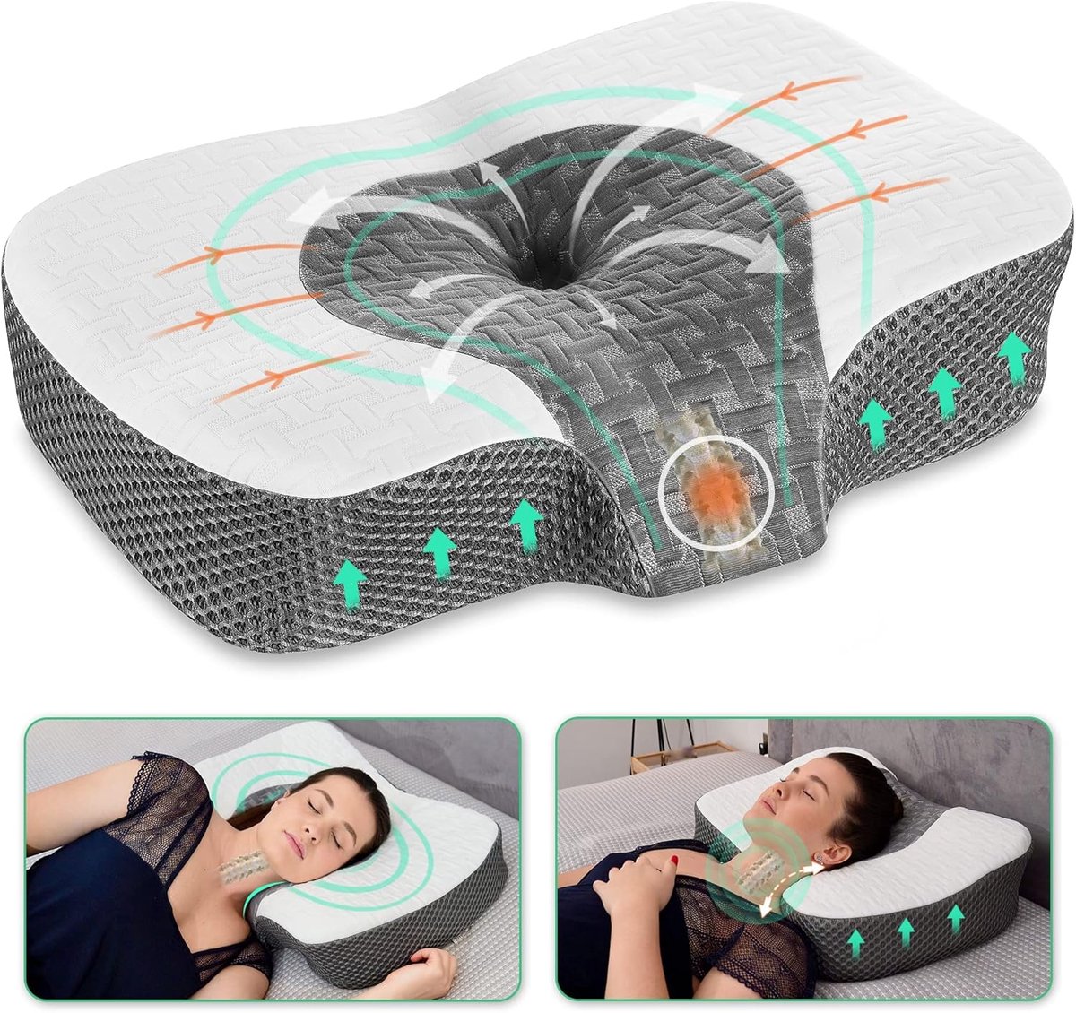 Thijox - Ergonomisch Memory Foam Kussen voor Nek en Schouderpijn - Verwijderbare Hoes, Wit, Ideaal voor Zijslapers, Hoogwaardige Geheugenschuim Onders