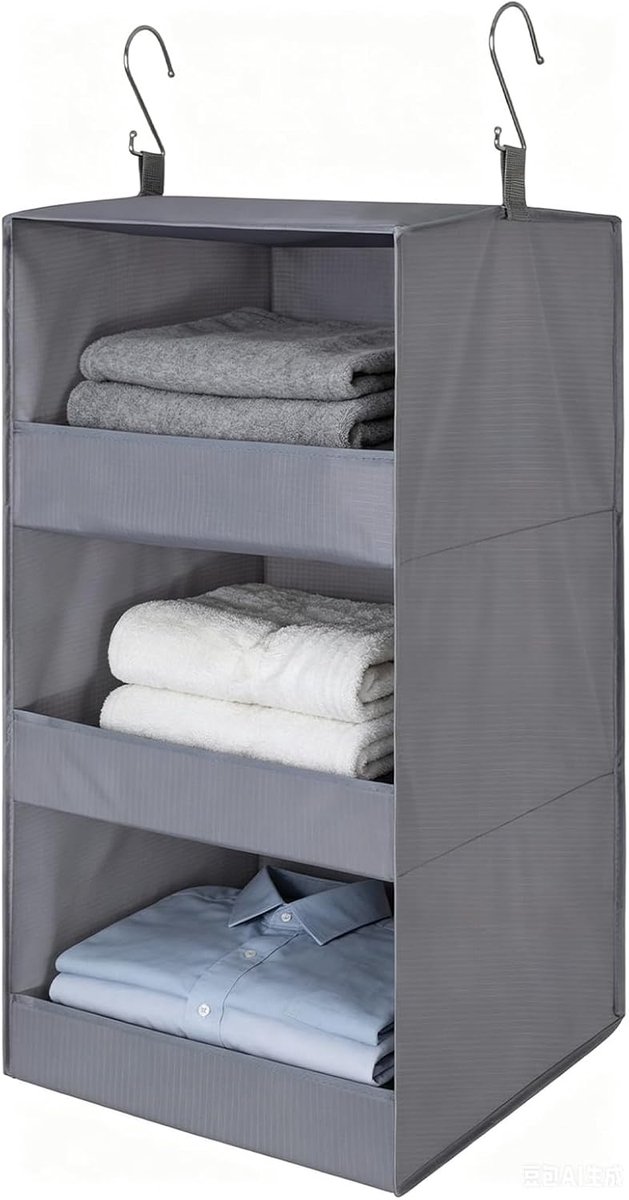 SnelShoppen - Hangende Organizer met 3 Vakken - Opbergkast voor Kleding - Opvouwbaar van Polyester - Grijze Kleur - Perfect voor Kasten, Camping, en T