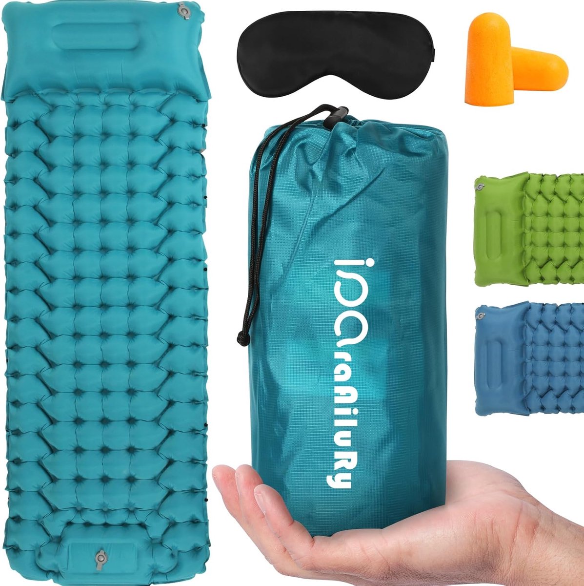 SnelShoppen - Camping Matras Ultralight Eenpersoons Luchtbed met Voetpomp en Kussen - Draagbare Opblaasbare Matras voor Wandelen, Strand, Reizen - Zel