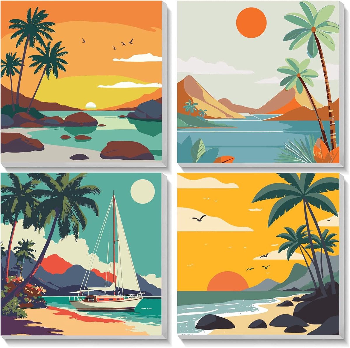 SnelShoppen - Landschap Schilderen op Nummer met Lijst, 4 Pack Cartoon Schilderen op Nummer Sets, DIY Acryl Olieverf, Woondecoratie 20x20cm, Cadeau vo