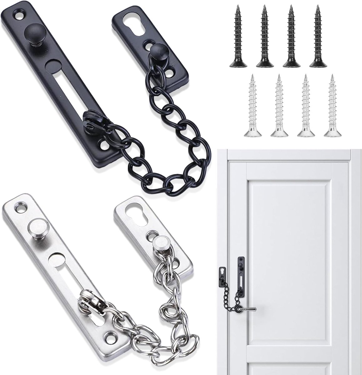 SnelShoppen - 2 Stuks Deurkettingslot voor Deuren en Ramen, Roestvrij Staal, Veiligheidsketting in 2 Kleuren, Ideaal voor Appartementen en Huizen