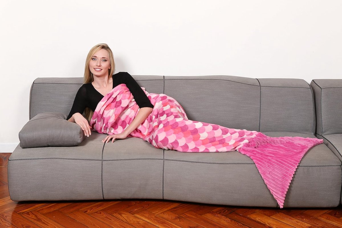 SnelShoppen - Zachte Mermaid Tail Deken, Fluffy Microfiber Fleece, Warm en Comfortabel, Roze, 100 x 200 cm, Perfect voor Kinderen en Volwassenen
