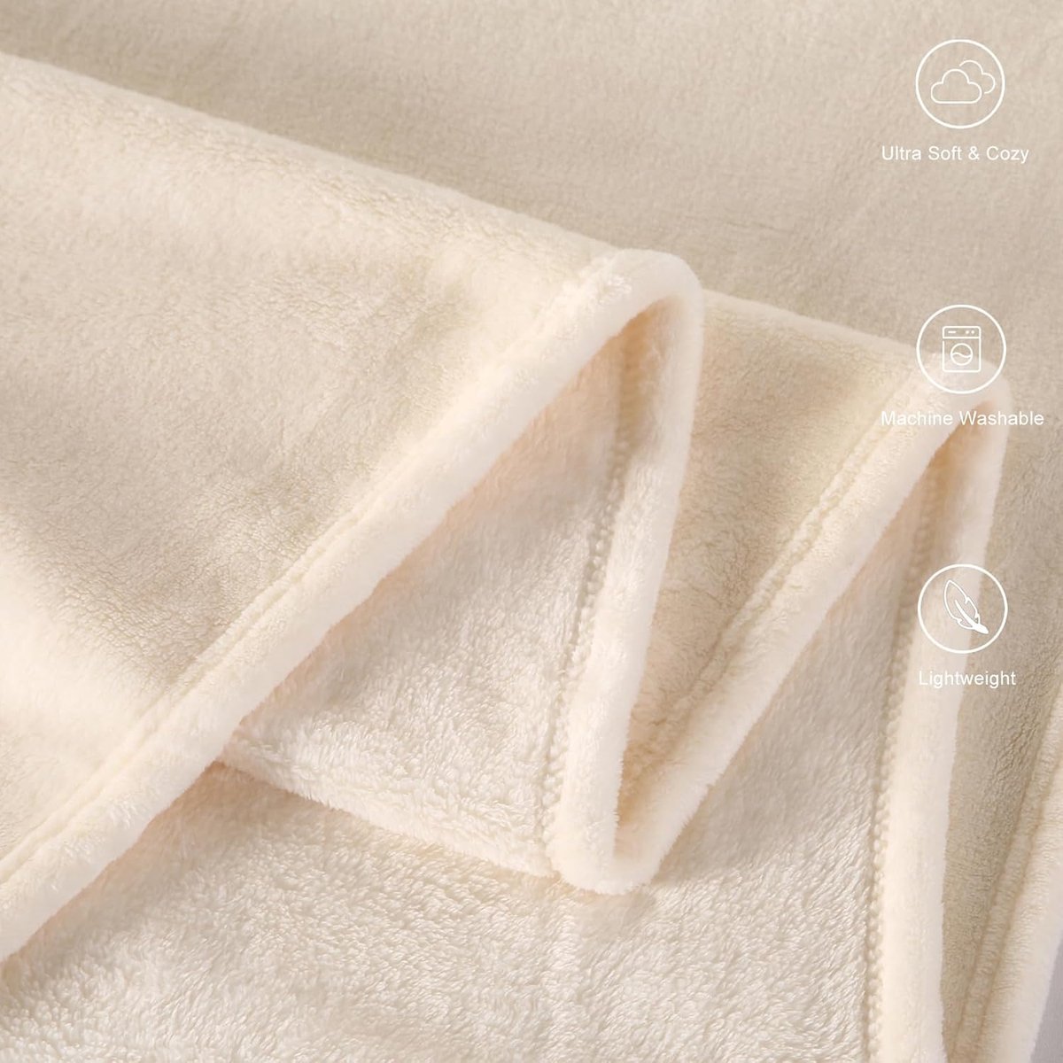 SnelShoppen - Super Zachte Fleece Dekbedovertrek 130 x 150 cm Crème Wit - Warme Sofa Dekens voor Bed en Bank - Cosy Deken voor Alle Seizoenen - 100% P