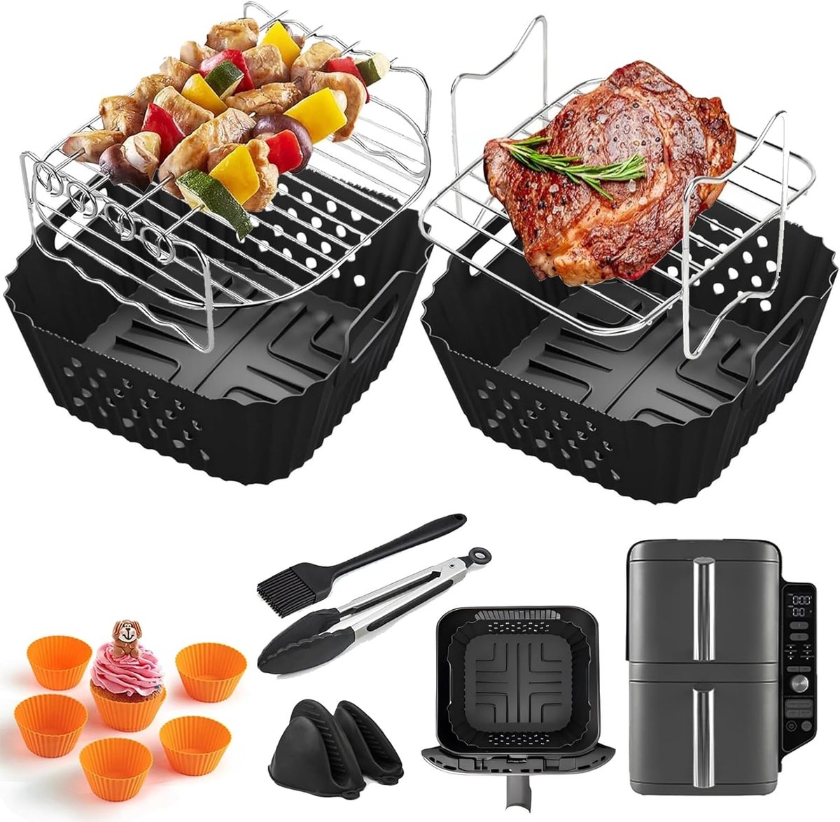 SnelShoppen Hot Air Fryer Accessoires voor Double Stack 7.6L Air Fryer Siliconen Mallen voor Ninja SL300EU Perfecte Pasvorm Verhoogde Textuur