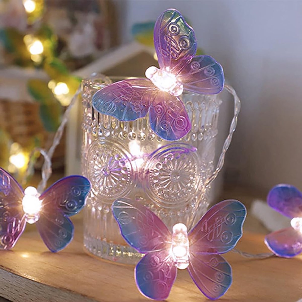 SnelShoppen - 3M 20 LED Vlinder Fairy Lights met Batterij Warm Wit String Lights voor Binnen, Slaapkamer, Tuin, Bruiloft, Valentijnsdag, Kerstdecorati