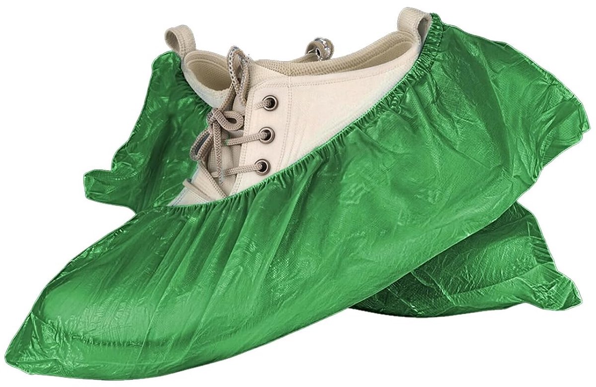 SnelShoppen - 100x Waterdichte Wegwerp Schoenovertrekken, Antislip, Elastisch, Latexvrij, CPE-materiaal, Groen, Voor Ziekenhuizen, Huishoudens, Indust