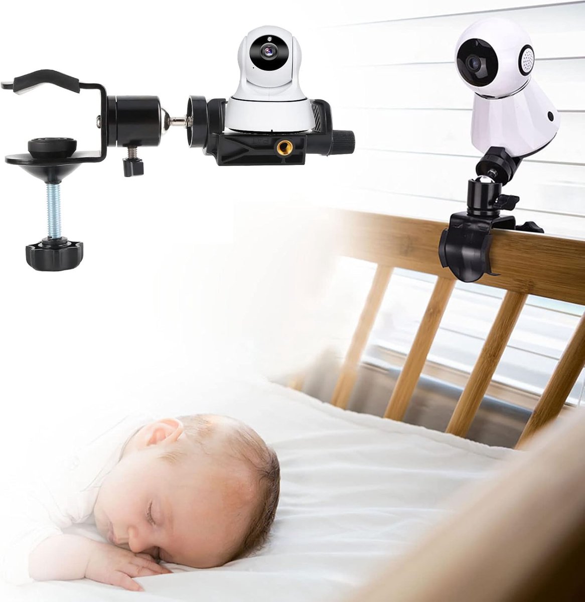 Thijox - Universele Babyfoonhouder - Verstelbare Standaard voor Babymontage - 360° Draaibare Camera-Montagebeugel voor Wieg - Zwart - ABS+Metaal - Inc