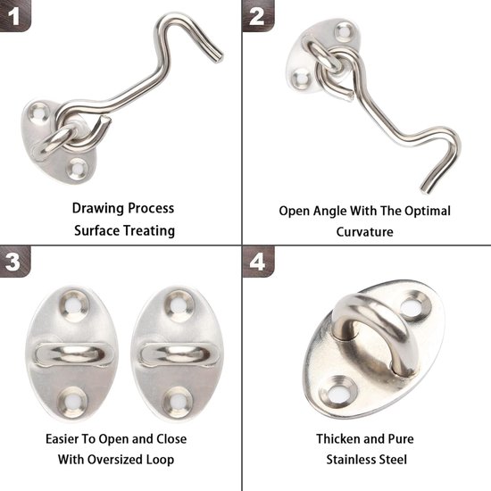 SnelShoppen - Long Gate Hook and Eye Locking - 2pcs 157mm Deursluiting Haak - RVS Cabin Hooks Voor Buiten, Garage, Schuifdeur, Slaapkamer en Badkamer — afbeelding 3