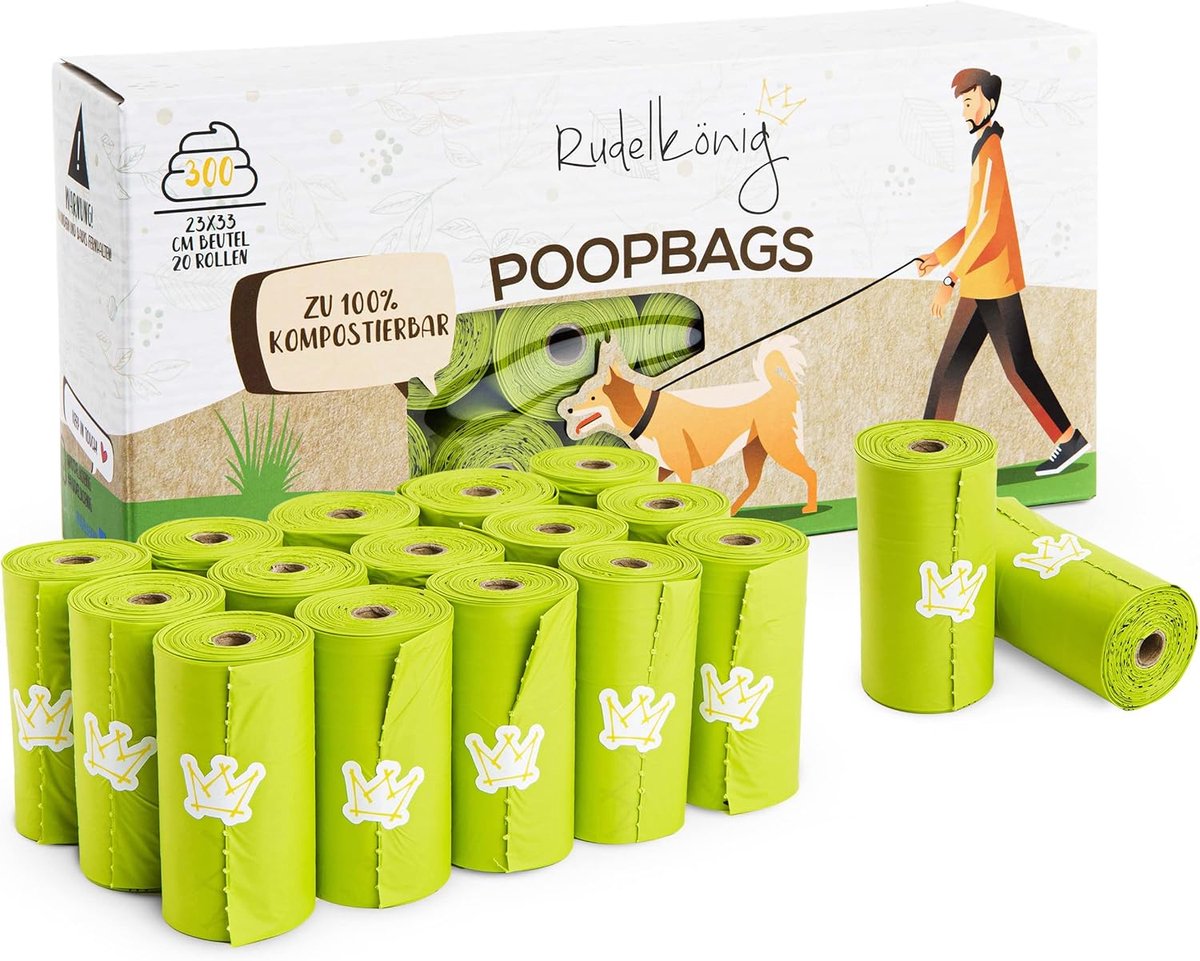 SnelShoppen - Dog Poop Bags - 300 Stuks Gerecycled Plastic - 20 Rollen, 23x33 cm, Geurloos & Allergievriendelijk - 95% Gerecycled Materiaal