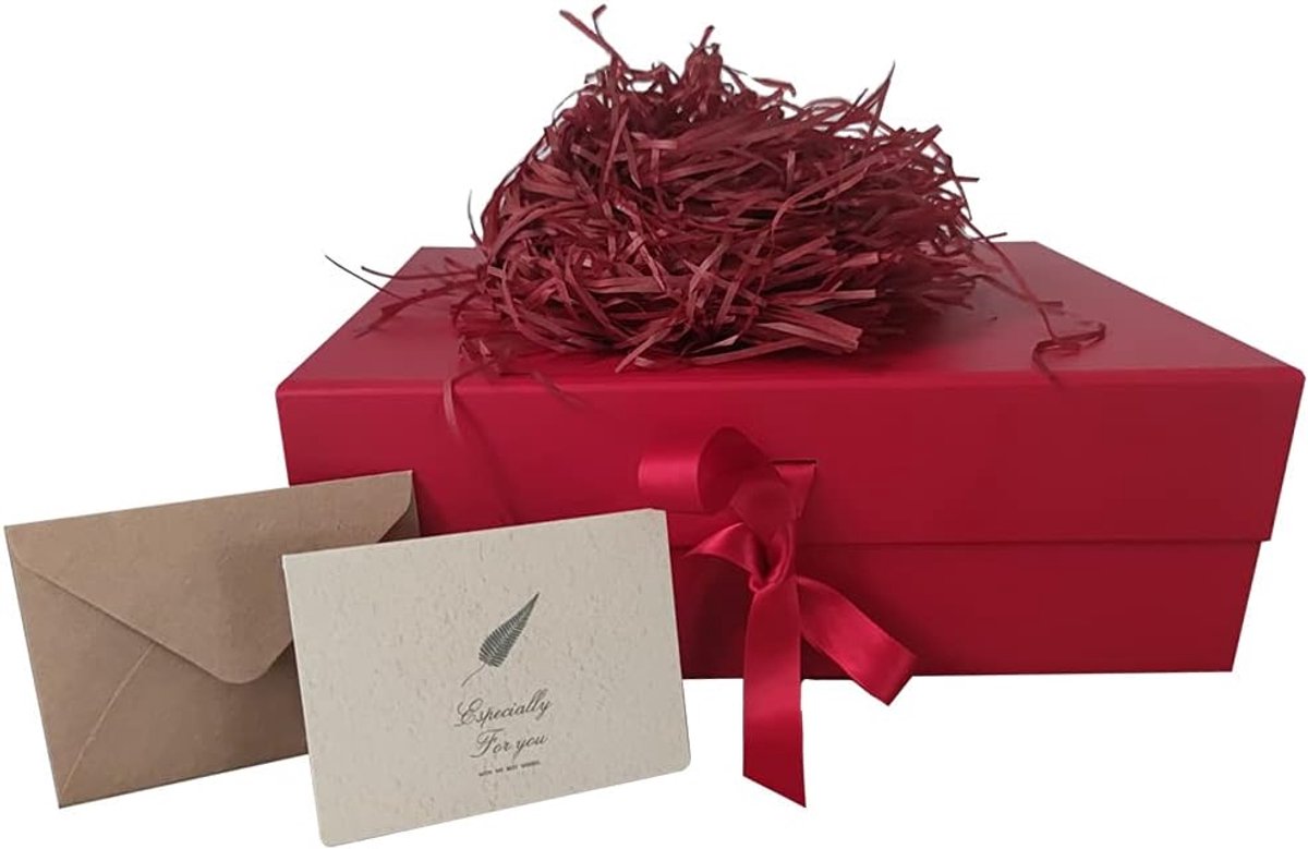 SnelShoppen - Luxe Rood Cadeaubox 33 x 26 x 11 cm met Magnetische Deksel en Strik voor Verjaardagen, Kerst, Huwelijken, Jubilea, Feestdagen