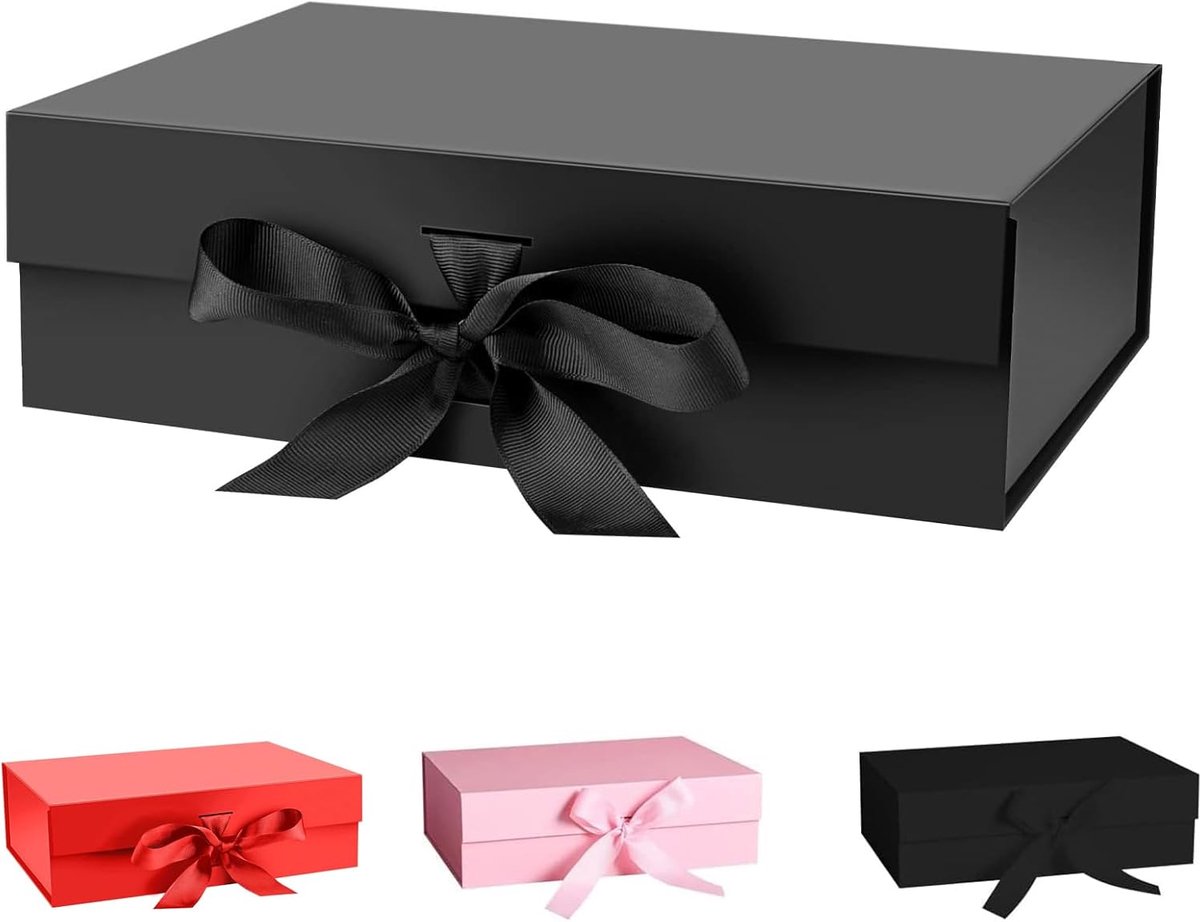 SnelShoppen - Cadeaubox met Deksel, Vierkant, Vouwbaar, met Strik, Magnetische Cadeaubox voor Verjaardag, Bruiloft, Valentijnsdag, Jubileum (Roze, Zwa